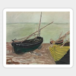 Etude de Bateaux Sur la Plage d'Etretat by Claude Monet Magnet